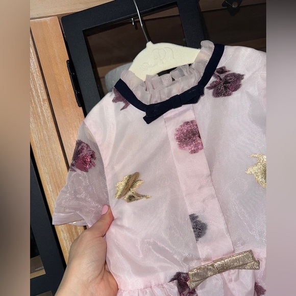 Hucklebones London dress empire bows organza formal metallic blush toddler girls - Picture 7 of 9